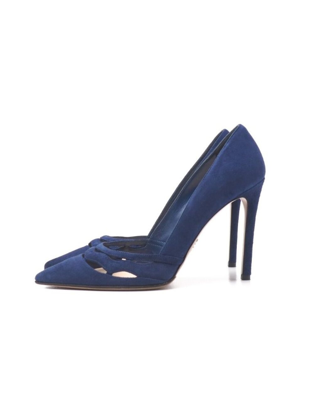 Prada Pumps 37.5 Suede Cutout High Heels Pointed Toe Shoes - Picture 2 of 7